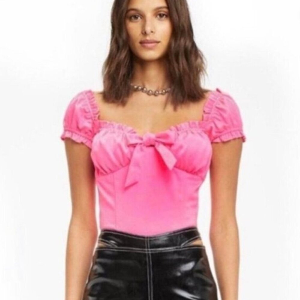 I.AM.GIA Satin Naomi Ruffle Bustier Top Hot Pink Y2K XS